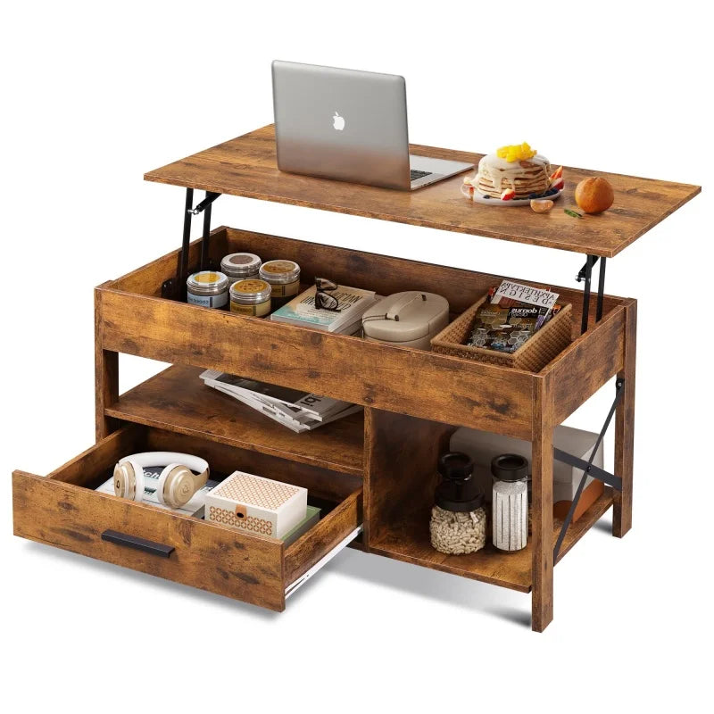 GALAXHERO Lift Top Coffee Table with Hidden Compartment Storage Drawers and Storage Shelf for Living Room Reception Room