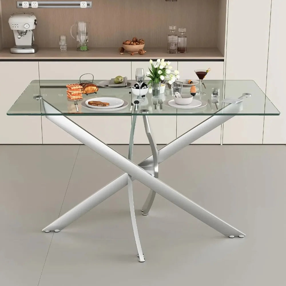 Glass Dining Table Modern Rectangular For Four People