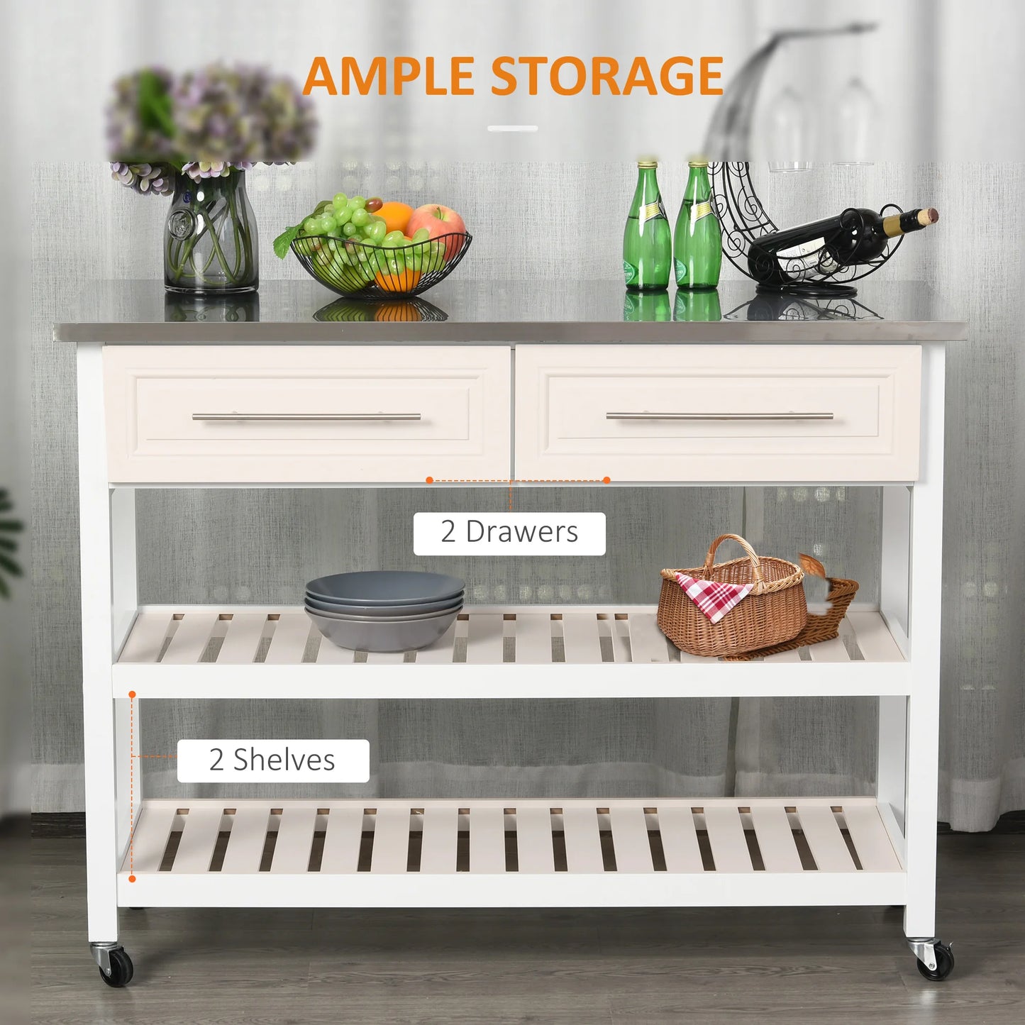 HOMCOM Stainless Steel Kitchen Island Cart On Wheels
