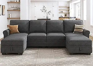 MKDK Velvet Sectional Sofa With Storage Seat U Shaped Couch
