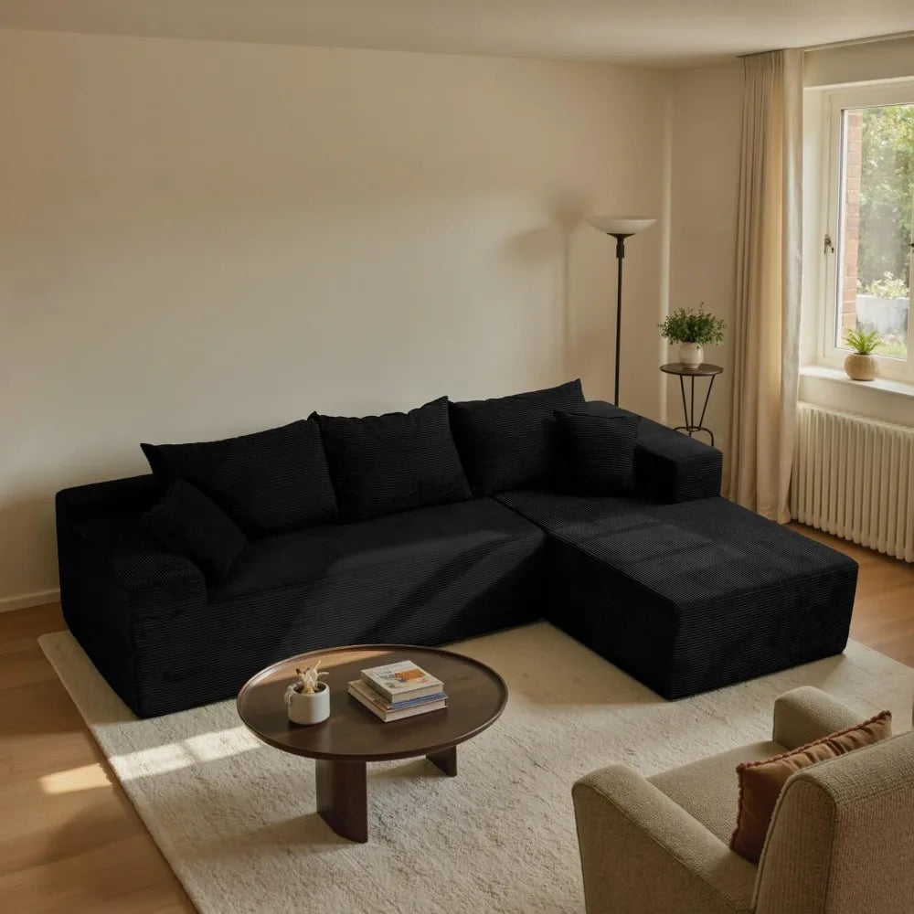 Black Cloud Couch Sectional Sofa in Box with L-Shape Chaise,Modern Modular Couches Upholstered with Deep Seat for Living Room,No