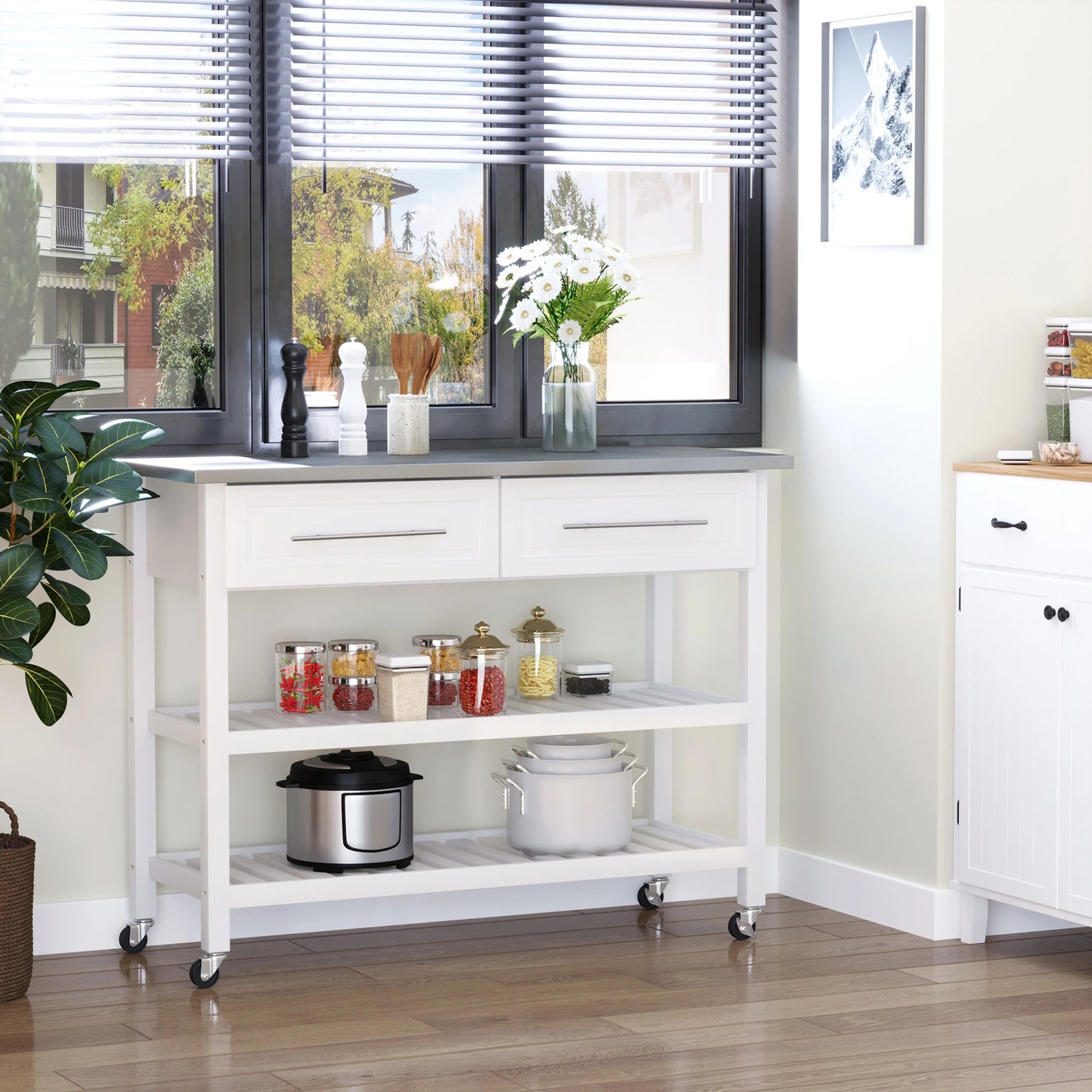 HOMCOM Stainless Steel Kitchen Island Cart On Wheels