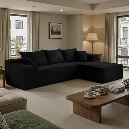 Black Cloud Couch Sectional Sofa in Box with L-Shape Chaise,Modern Modular Couches Upholstered with Deep Seat for Living Room,No