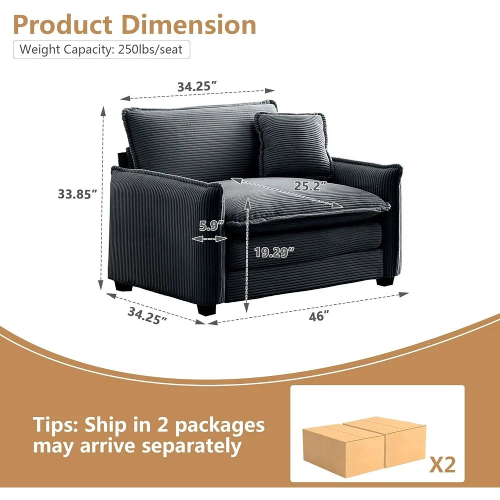 Modular Sectional Sofa Chair with Pillow,Single Corduroy Deep Seat Chair Modern Comfy Cloud Sofa Couches for Living Room Apartm