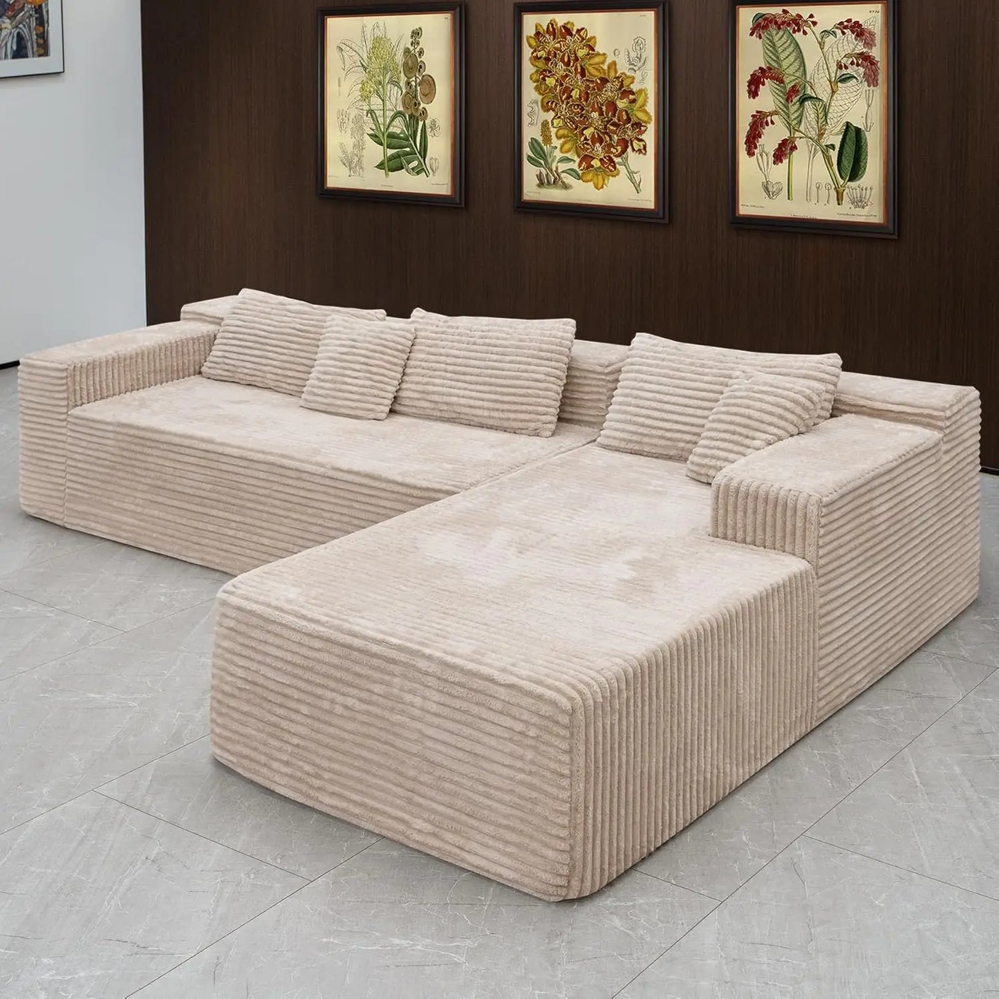 Grey sectional couches for Living Room-Corduroy Couch,104" Cloud Sectional Couch with L-Shape Chaise, Modern Modular Sofa