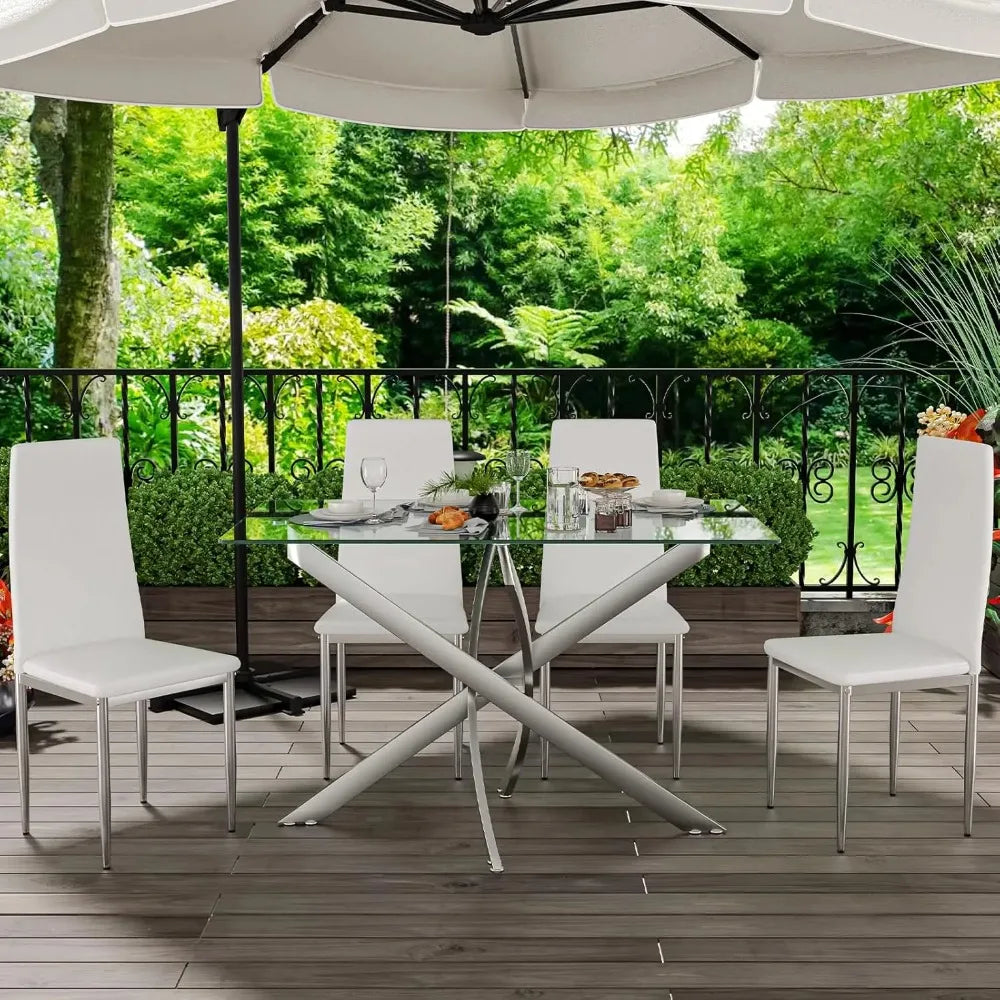 Glass Dining Table Modern Rectangular For Four People