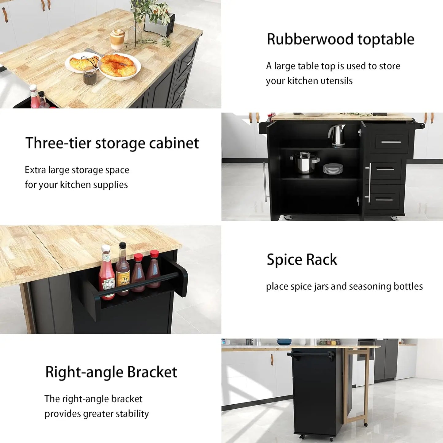 XMSJ Kitchen Island Cart On Wheels Drop Leaf With Storage