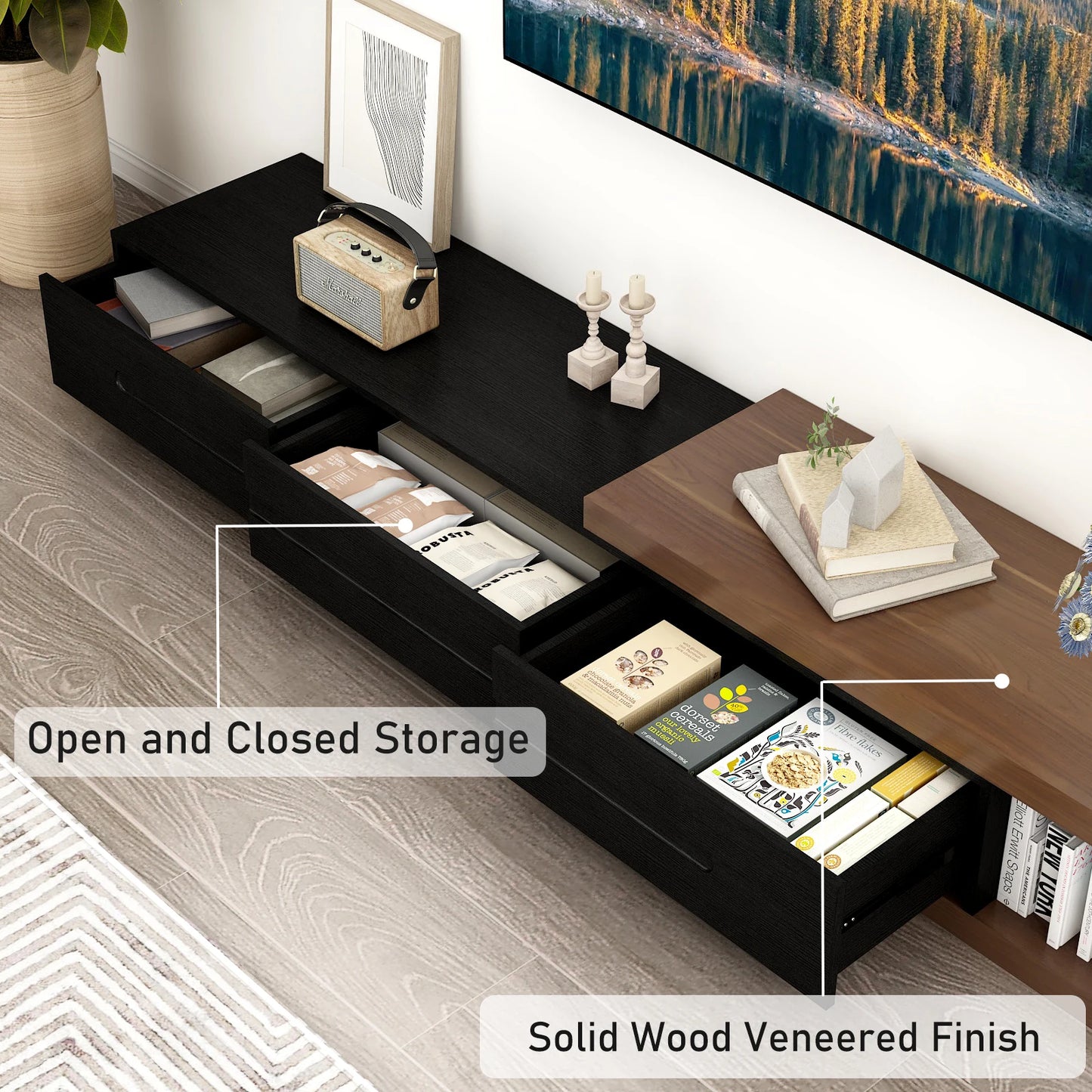 QiaoShiRen Extendable TV Stand Media Console With Storage