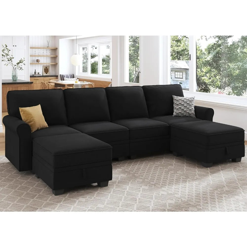 MKDK Velvet Sectional Sofa With Storage Seat U Shaped Couch