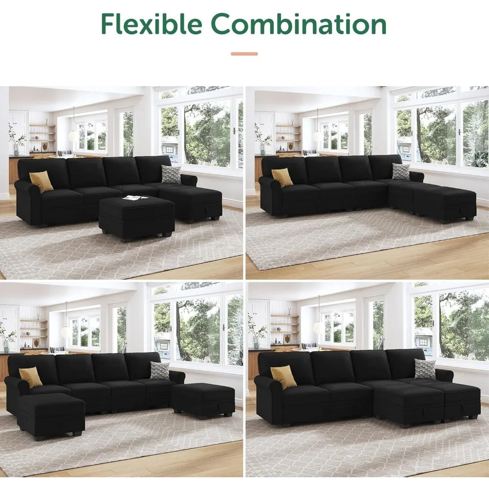 MKDK Velvet Sectional Sofa With Storage Seat U Shaped Couch