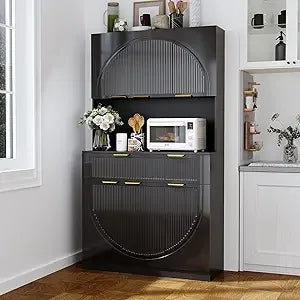 71" Kitchen Pantry With Charging Station, White Modern Hutch With Drawers & Microwave Stand, Buffet Cabinet With Countertop for