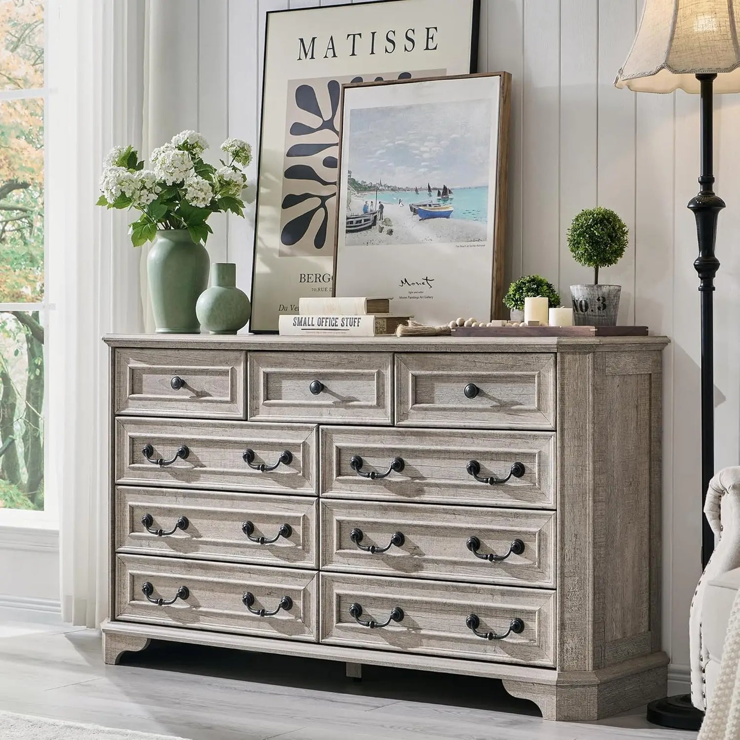 XMSJHign-concerned Farmhouse Dresser Chest Rustic Wood