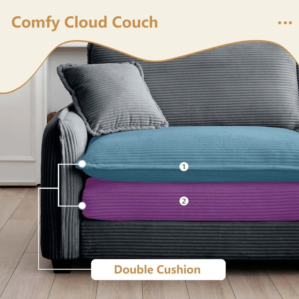 Modular Sectional Sofa Chair with Pillow,Single Corduroy Deep Seat Chair Modern Comfy Cloud Sofa Couches for Living Room Apartm