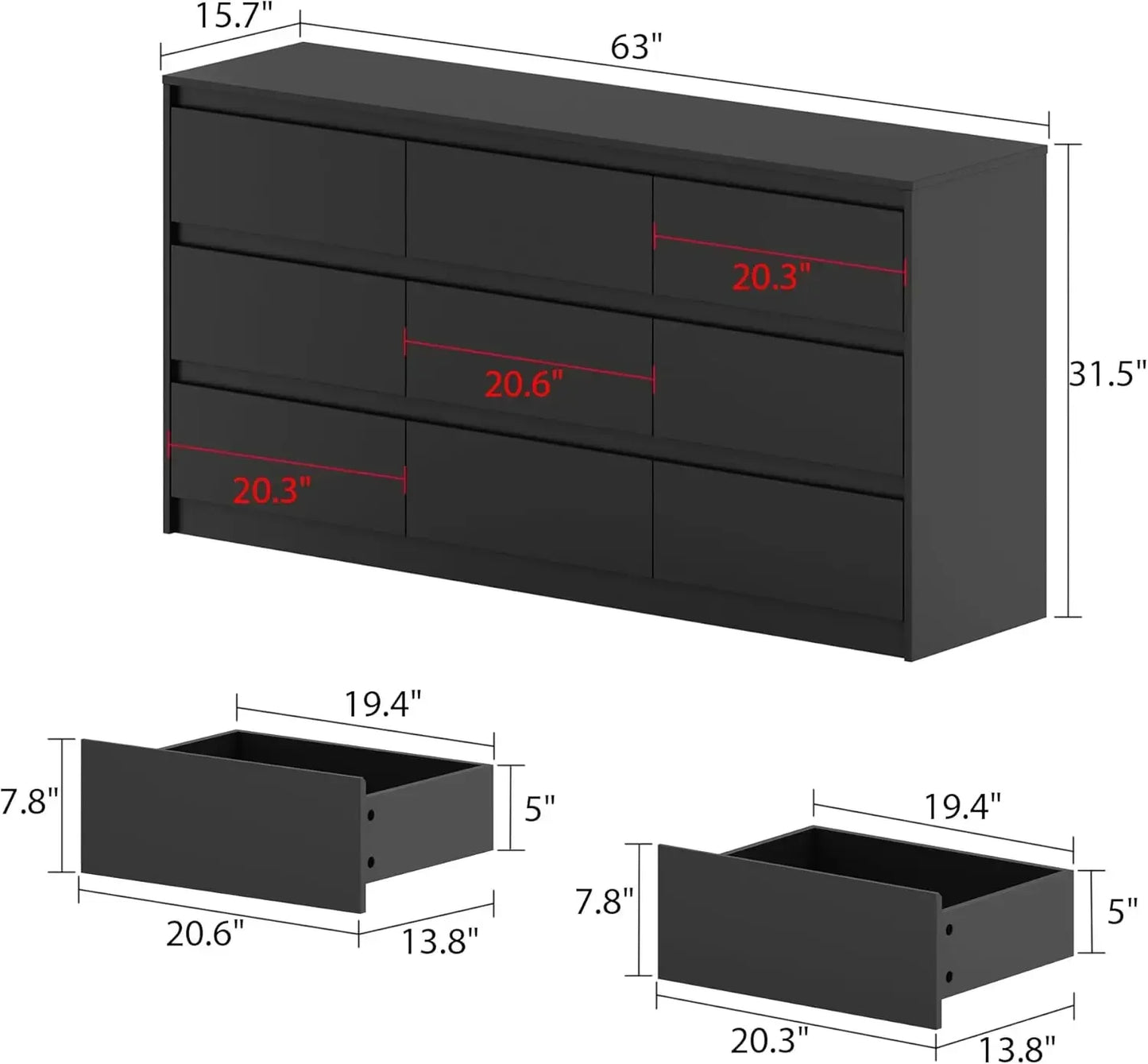 XMSJH Dresser for Bedroom with 9 Deep Drawers Modern Chest