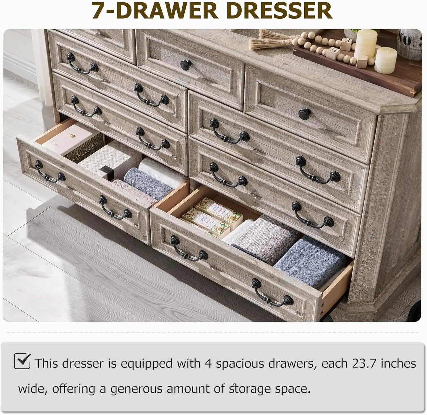 XMSJHign-concerned Farmhouse Dresser Chest Rustic Wood