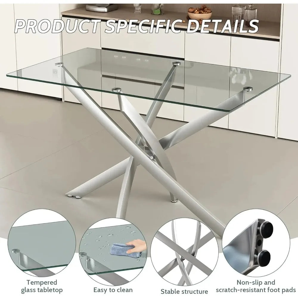 Glass Dining Table Modern Rectangular For Four People