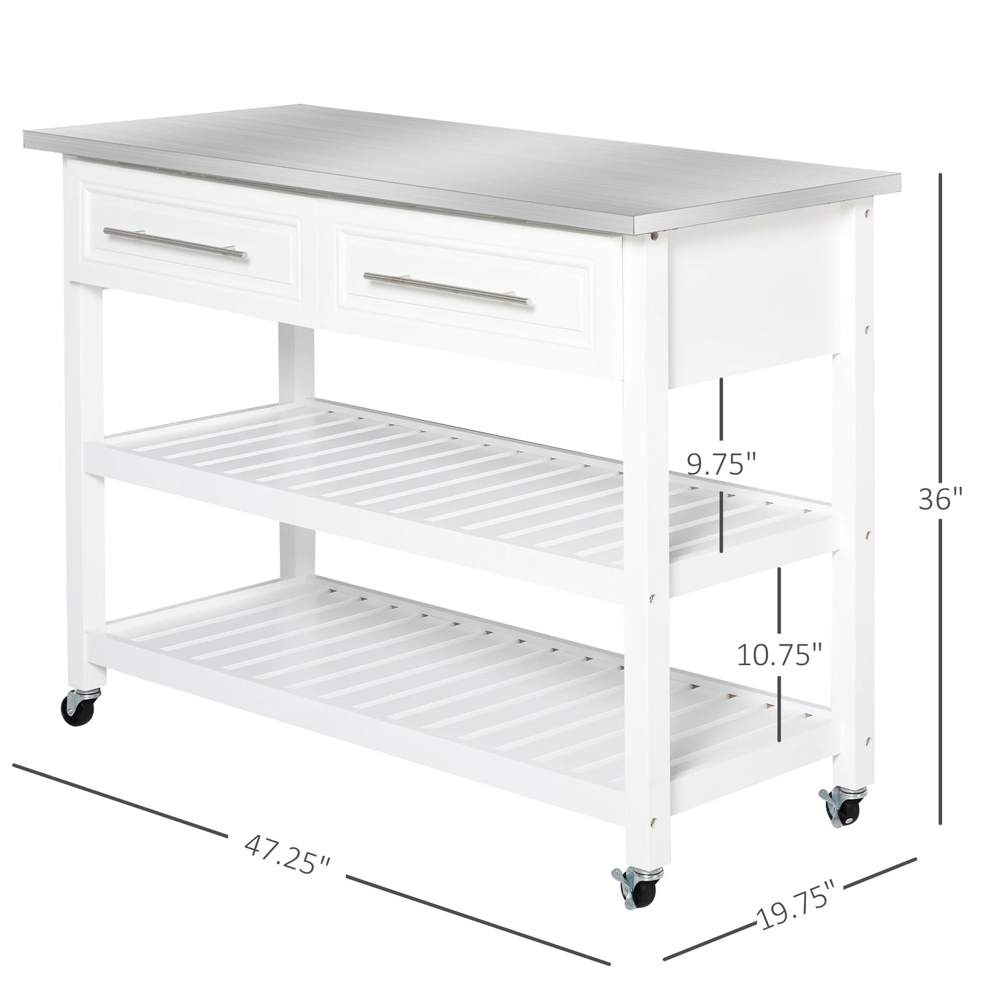 HOMCOM Stainless Steel Kitchen Island Cart On Wheels