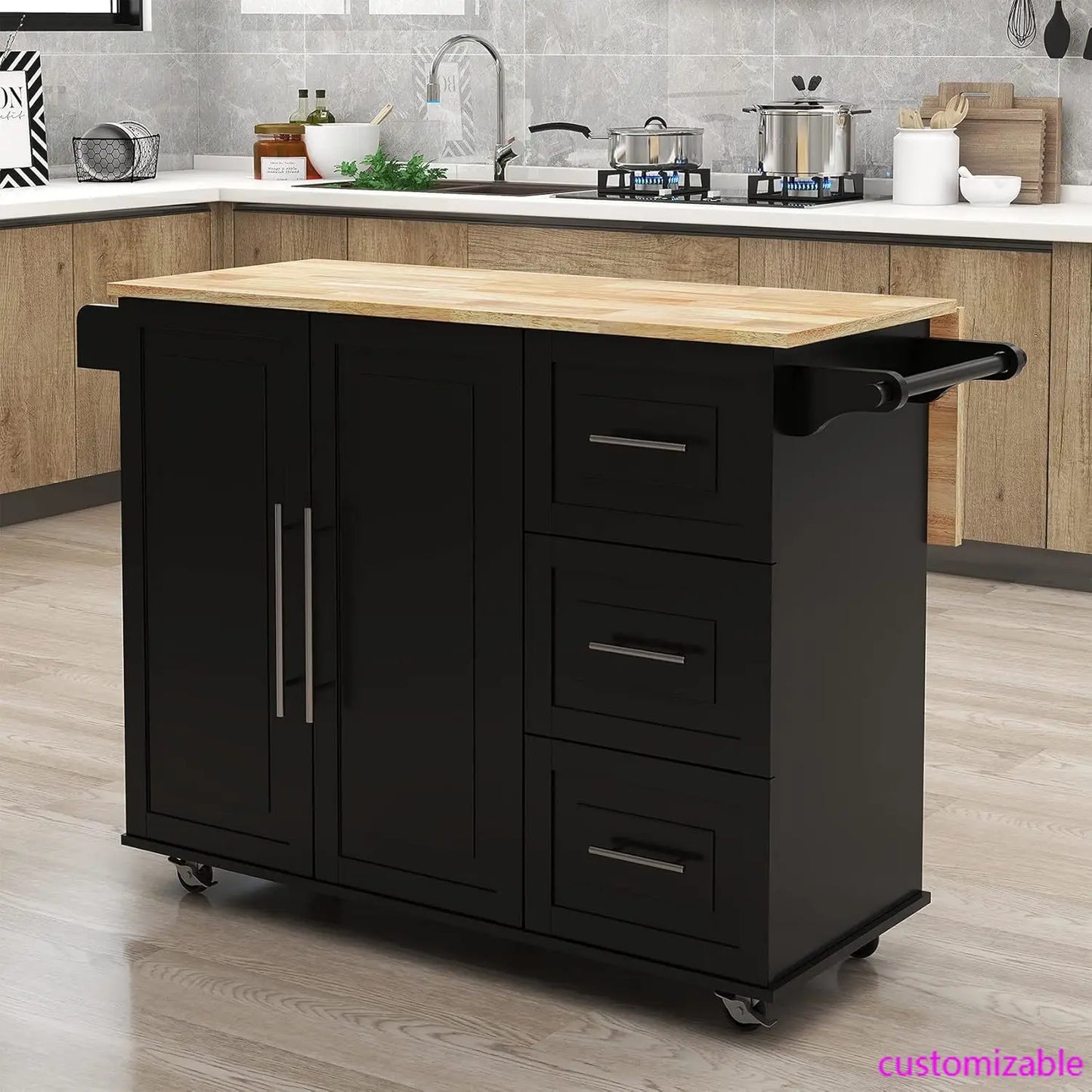 XMSJ Kitchen Island Cart On Wheels Drop Leaf With Storage