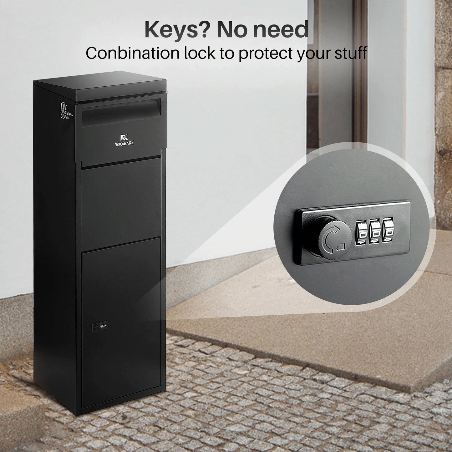 Roomark Package Delivery Box for Outside 15.75×16.15× 43.5inch Waterproof Anti-Theft Lockable Parcel Drop Box for Porch Curbside