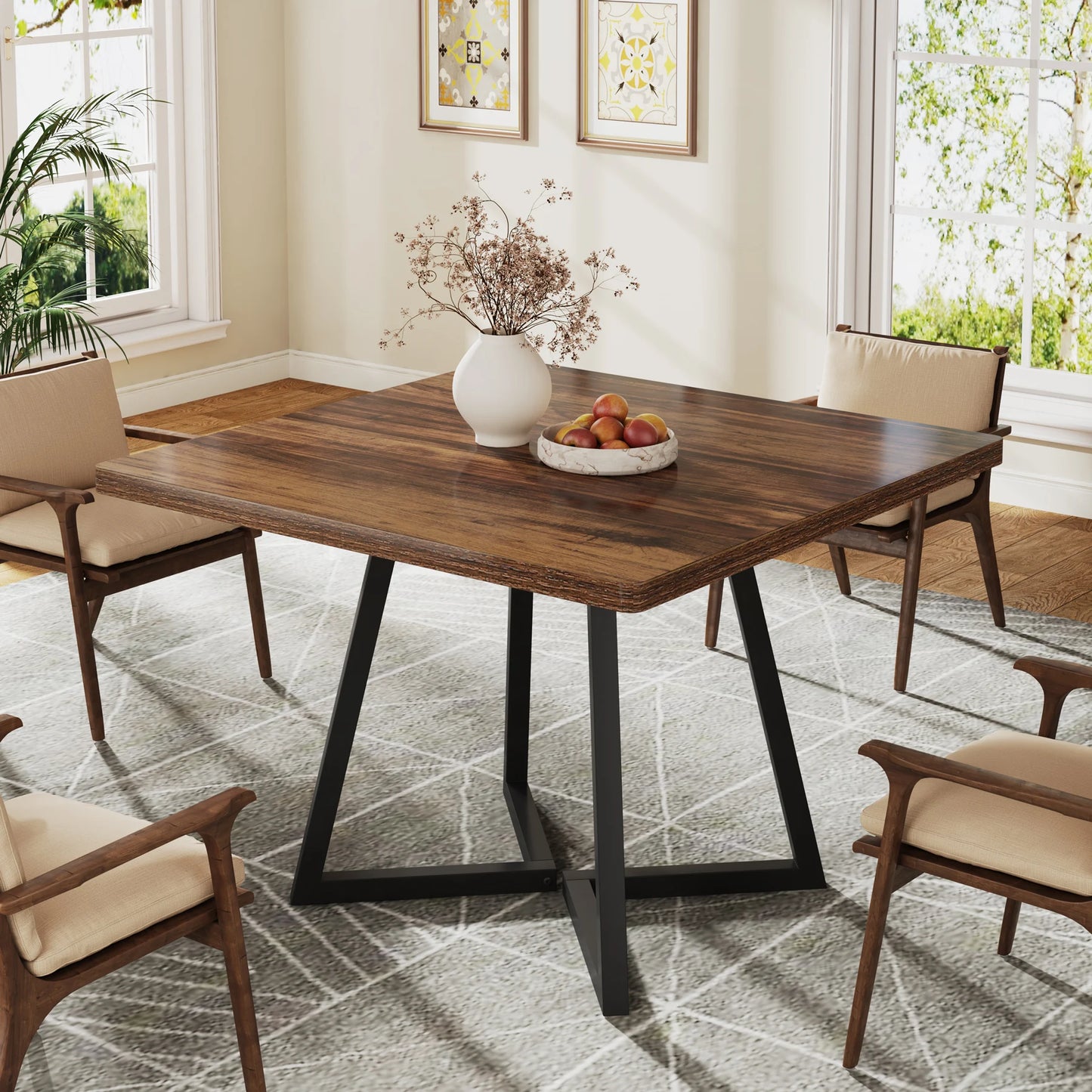 Tribesigns Industrial Dining Table With Metal Base Home