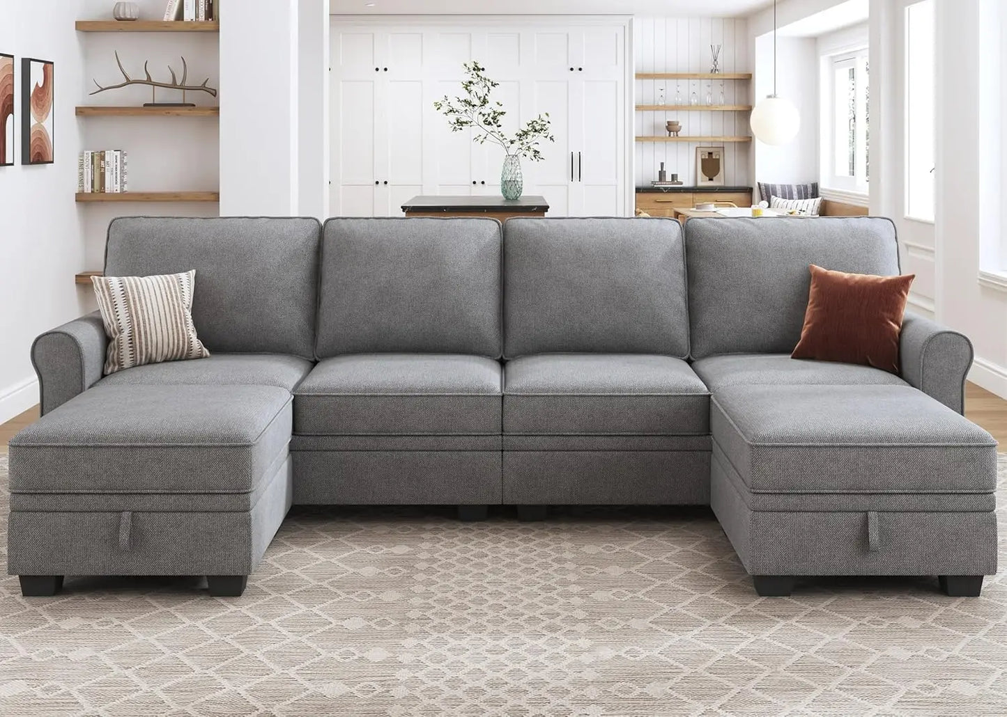 MKDK Velvet Sectional Sofa With Storage Seat U Shaped Couch