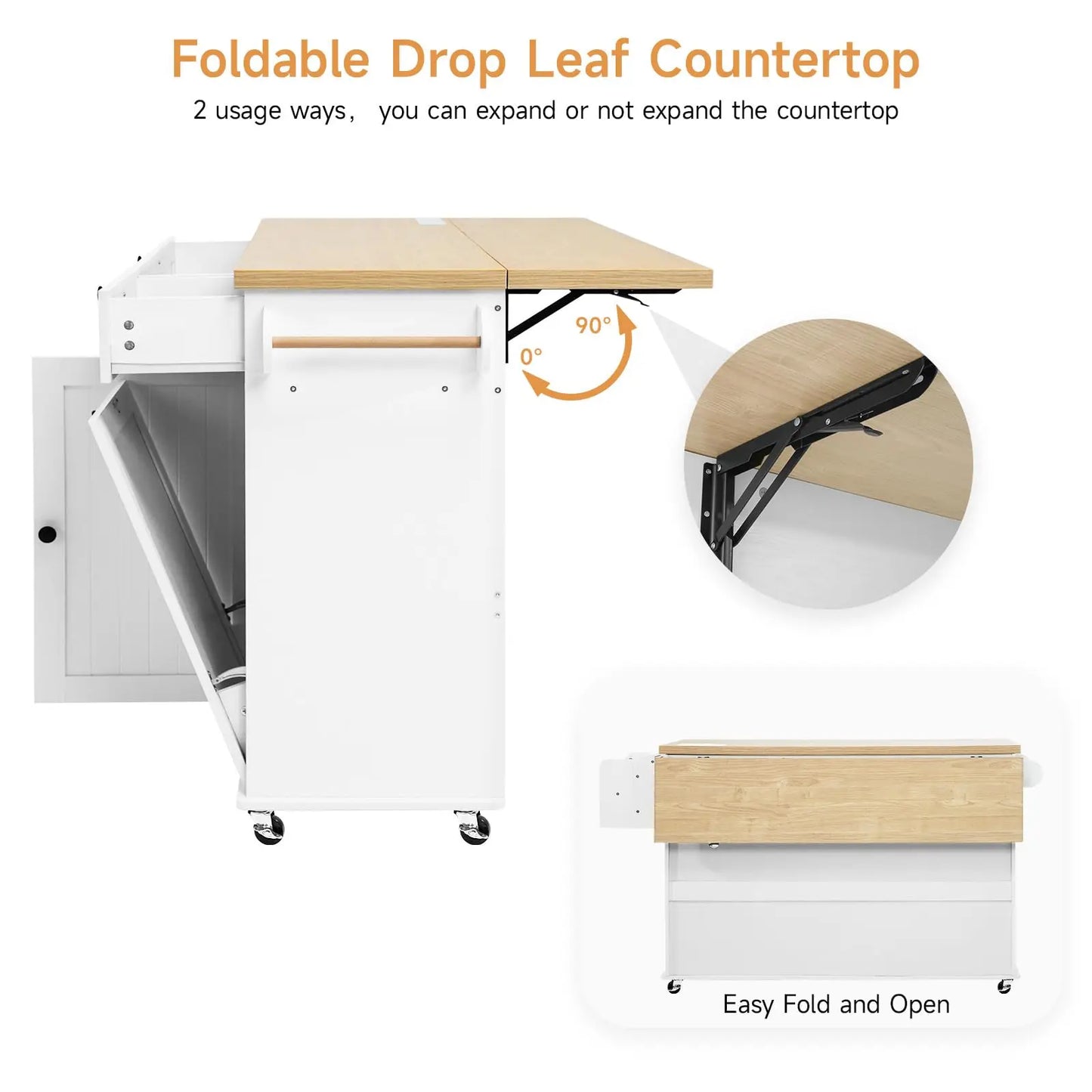 ONBRILL Drop Leaf Kitchen Island With Power Outlet Pro
