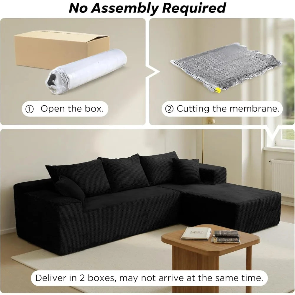 Black Cloud Couch Sectional Sofa in Box with L-Shape Chaise,Modern Modular Couches Upholstered with Deep Seat for Living Room,No