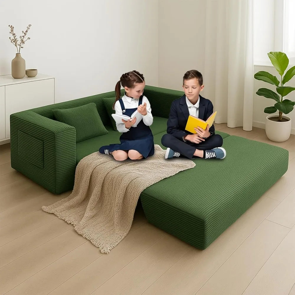 Foldable Sofa Bed,75 Inch Oversized Corduroy Upholstered Boneless Couch with Pillow, Loveseat Sleeper with Pull Out Bed No Insta