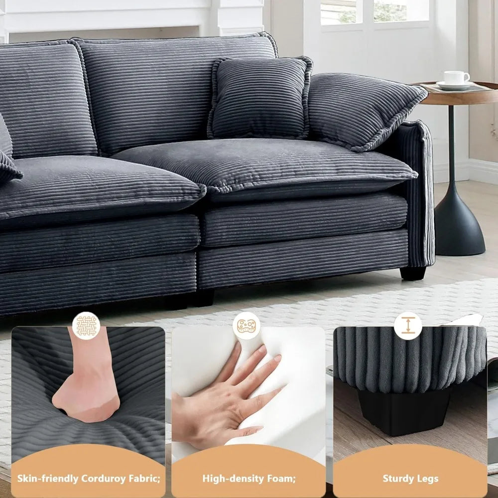 Modular Sectional Sofa Chair with Pillow,Single Corduroy Deep Seat Chair Modern Comfy Cloud Sofa Couches for Living Room Apartm