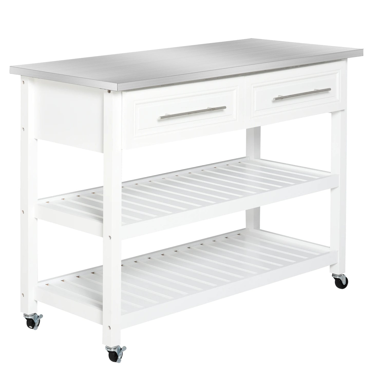 HOMCOM Stainless Steel Kitchen Island Cart On Wheels