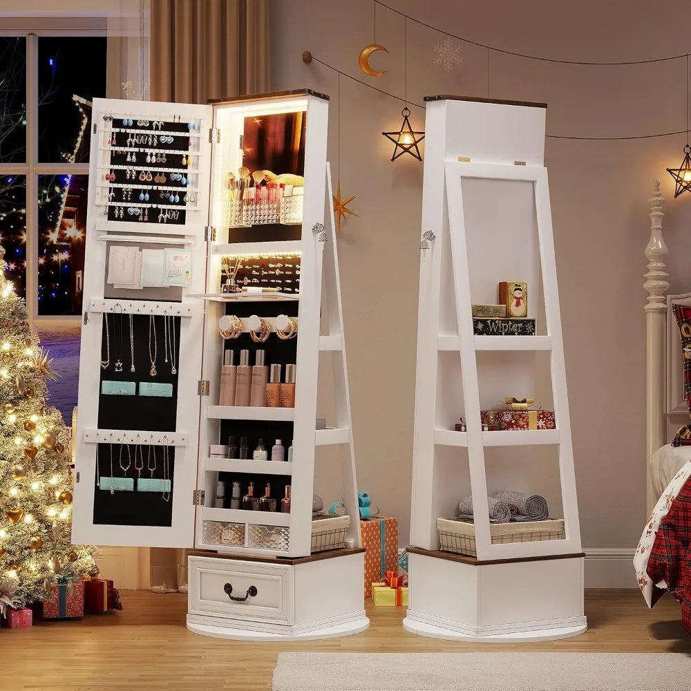 360 Degree Swivel Jewelry Organizer With Full Length Mirror