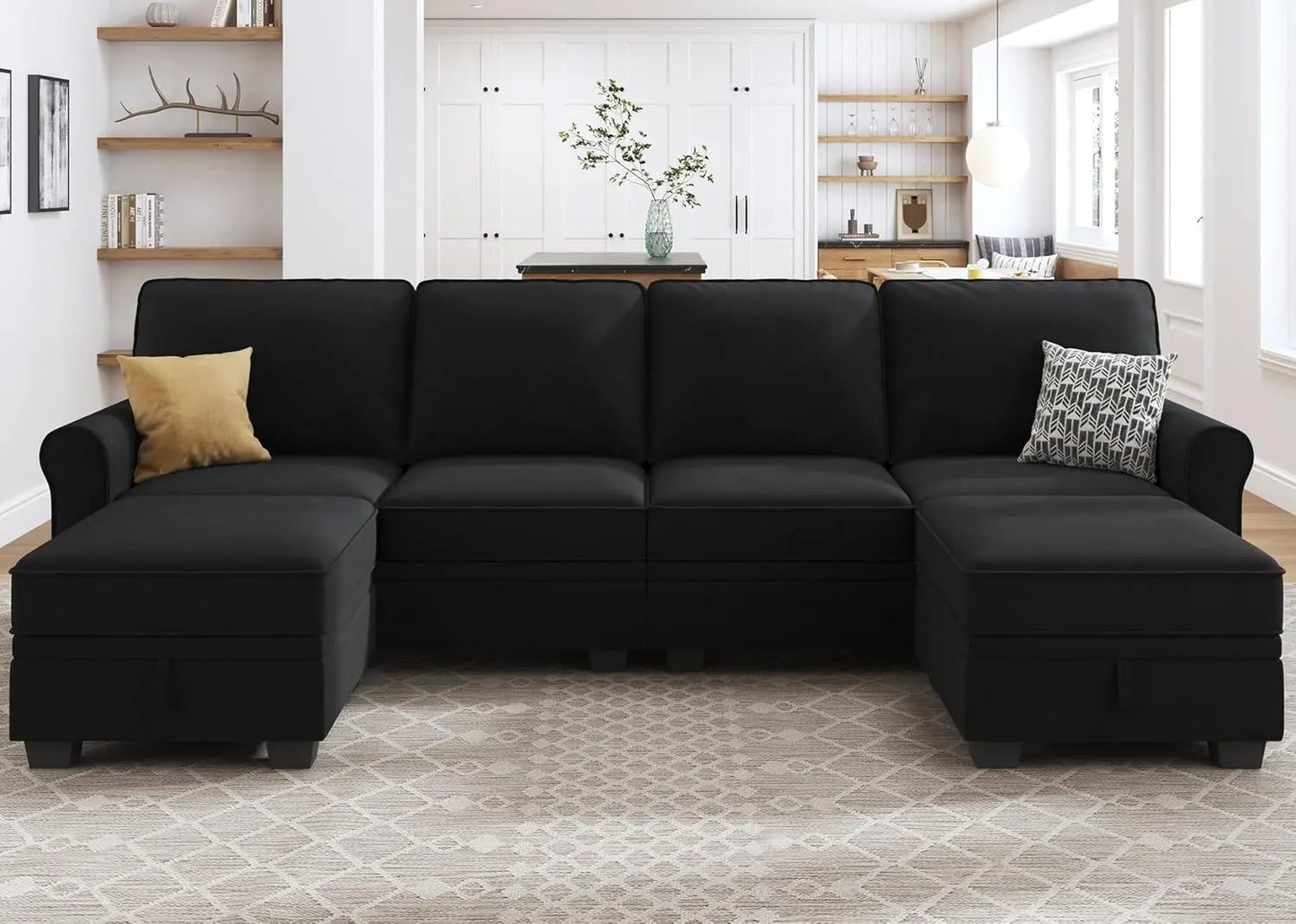 MKDK Velvet Sectional Sofa With Storage Seat U Shaped Couch