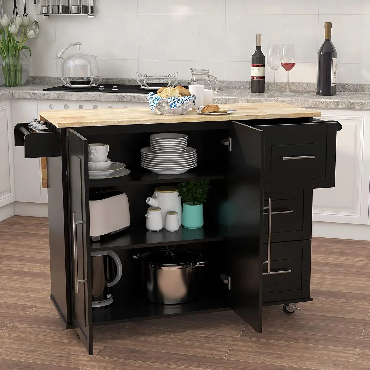 XMSJ Kitchen Island Cart On Wheels Drop Leaf With Storage