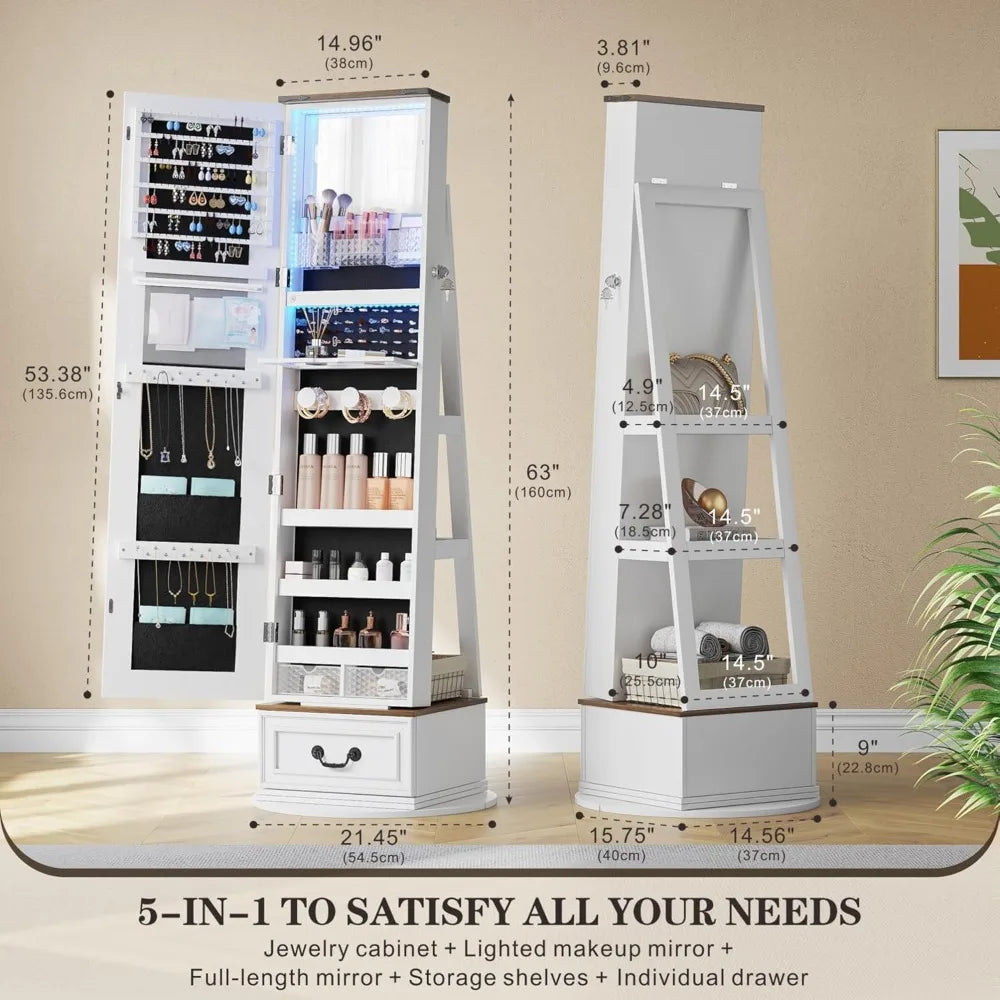 360 Degree Swivel Jewelry Organizer With Full Length Mirror