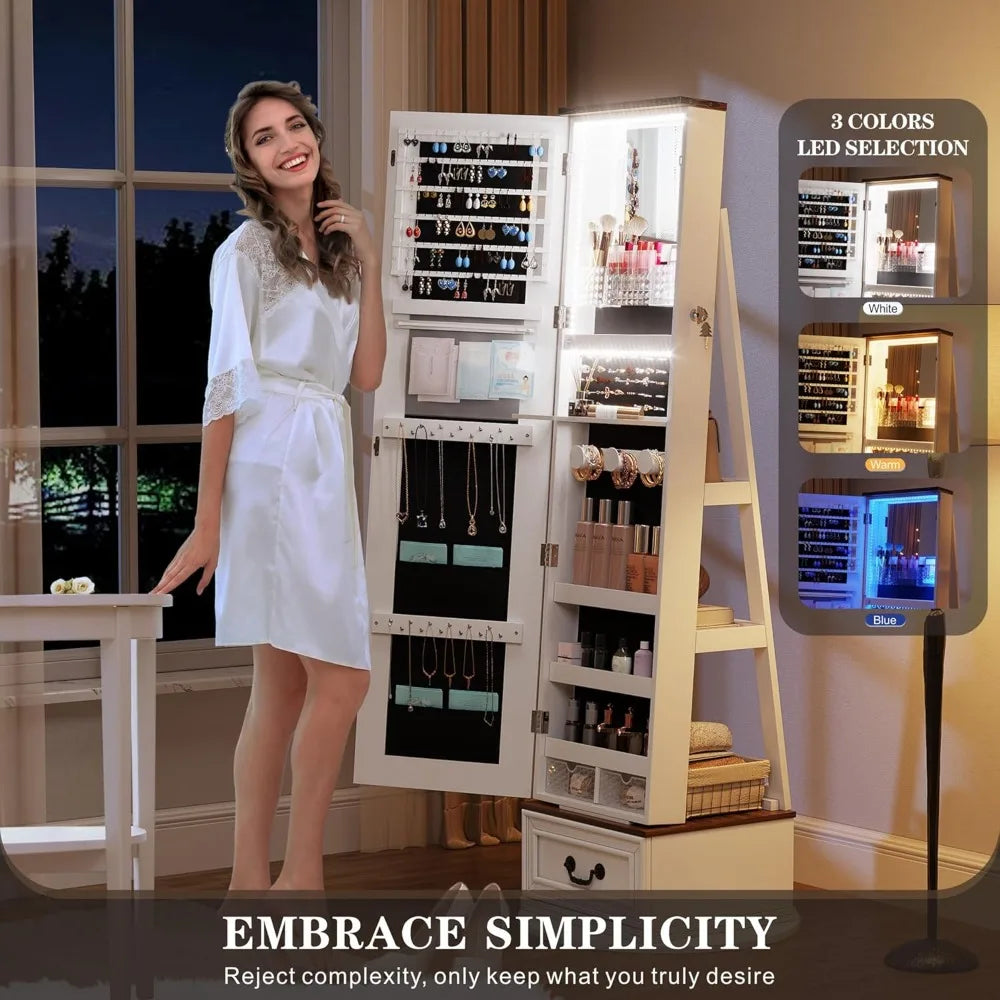 360 Degree Swivel Jewelry Organizer With Full Length Mirror