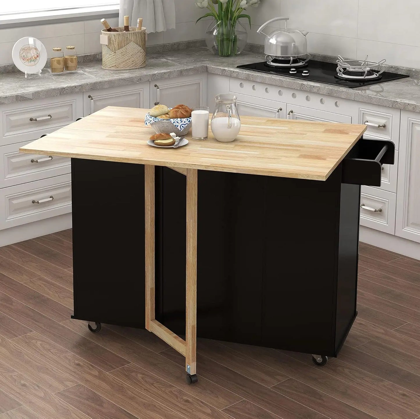 XMSJ Kitchen Island Cart On Wheels Drop Leaf With Storage