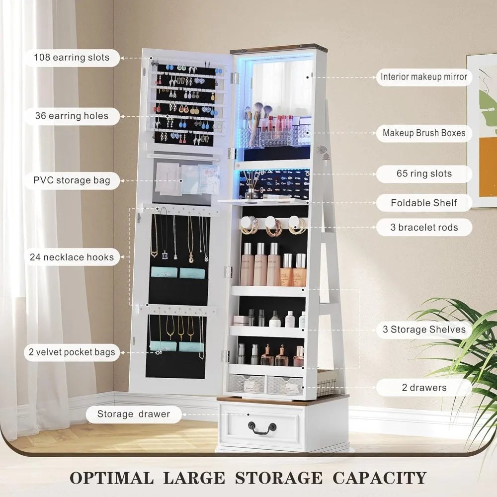 360 Degree Swivel Jewelry Organizer With Full Length Mirror