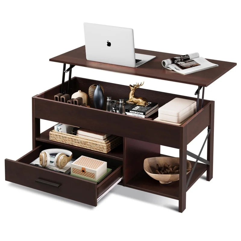 GALAXHERO Lift Top Coffee Table with Hidden Compartment Storage Drawers and Storage Shelf for Living Room Reception Room