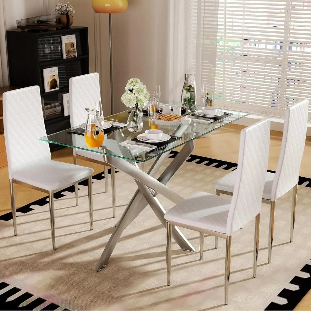 Glass Dining Table Modern Rectangular For Four People