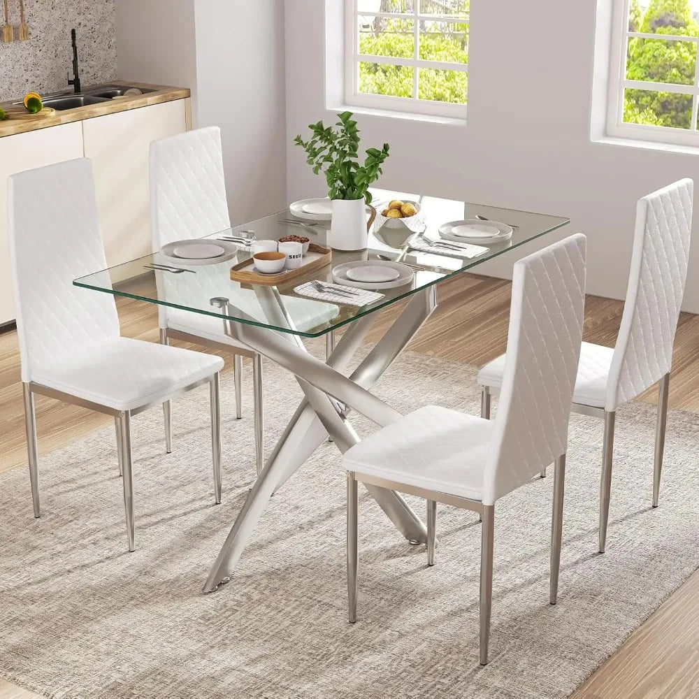 Glass Dining Table Modern Rectangular For Four People