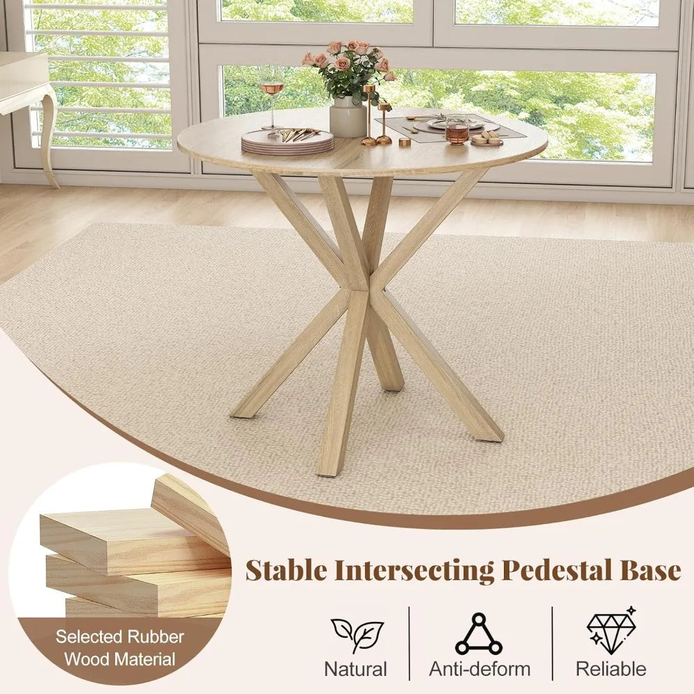 Moccha Round Dining Table Rubber Wood Farmhouse Style