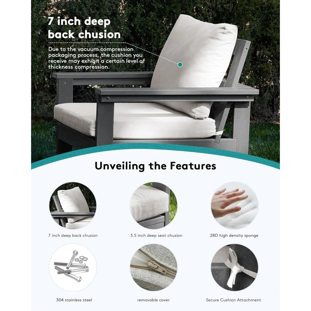 NEW-Patio Furniture Set,7Piece Outdoor Sectional Sofa Set,All Weather Outdoor Couch Set for Deck,Lawn,Grey Frame w/Khaki Cushion