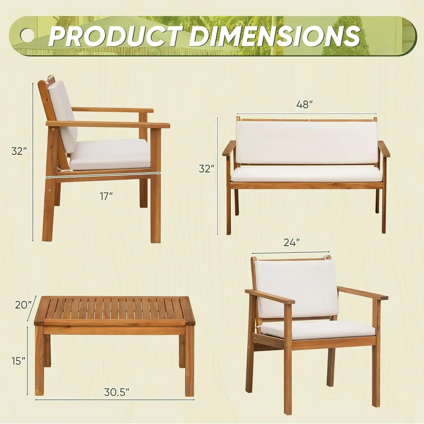 Hign Concerned 4 Piece Outdoor Acacia Patio Furniture Set