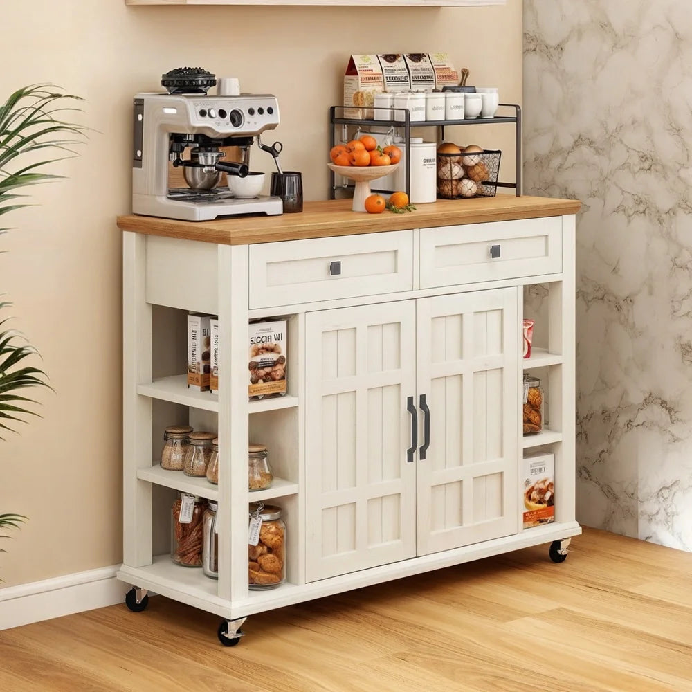 Kitchen Island Cart Storage Unit with Drawers Shelves and 360° Wheels Portable Kitchen Storage Organizer Dining Room Living Room