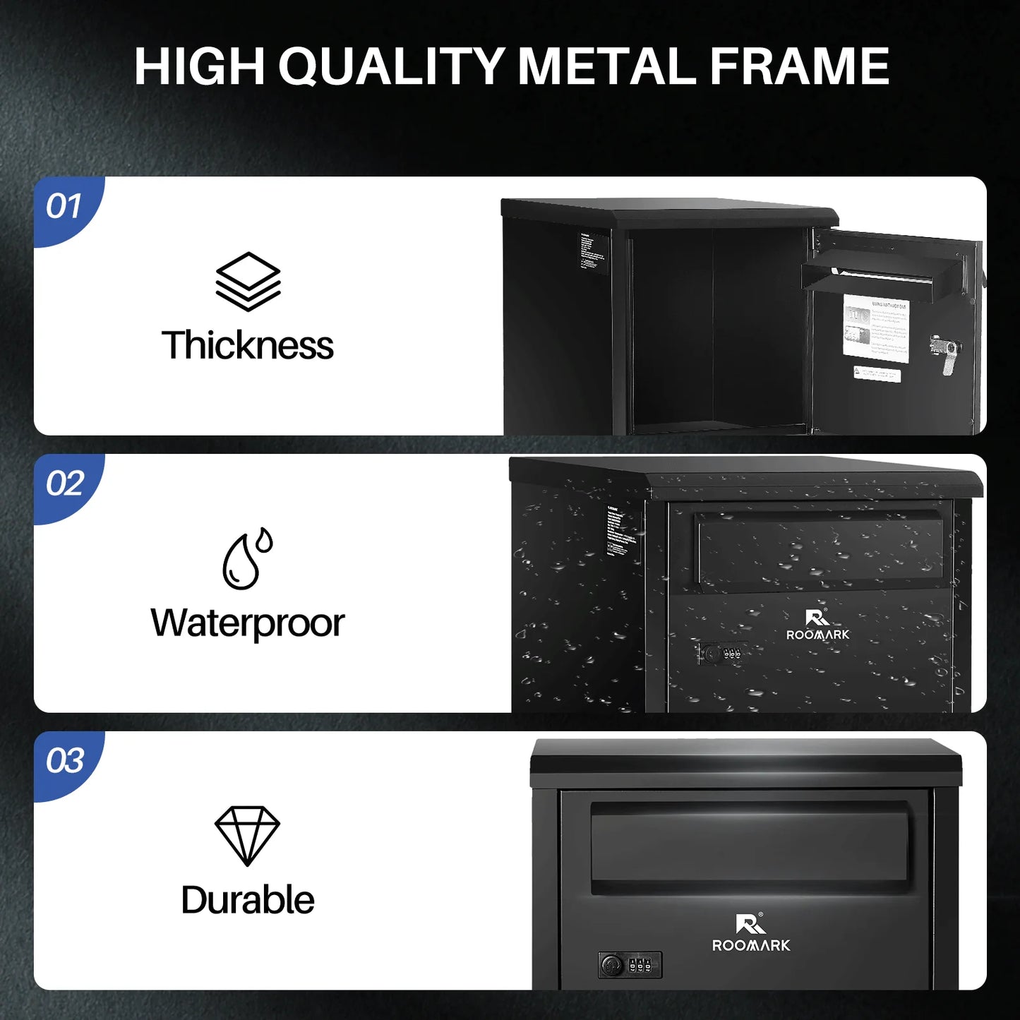 Roomark Package Delivery Box for Outside 15.75×16.15× 43.5inch Waterproof Anti-Theft Lockable Parcel Drop Box for Porch Curbside