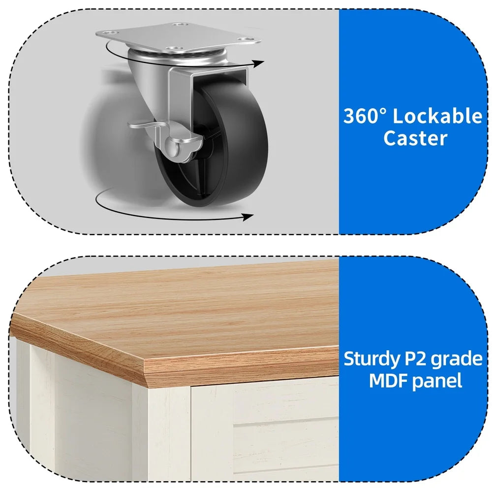 Kitchen Island Cart Storage Unit with Drawers Shelves and 360° Wheels Portable Kitchen Storage Organizer Dining Room Living Room
