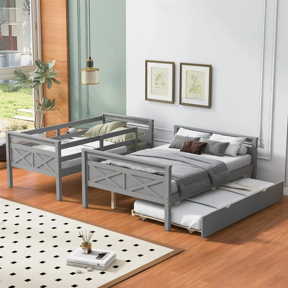 Hign-concerned Trundle Bunk Bed With Guardrail And Ladder