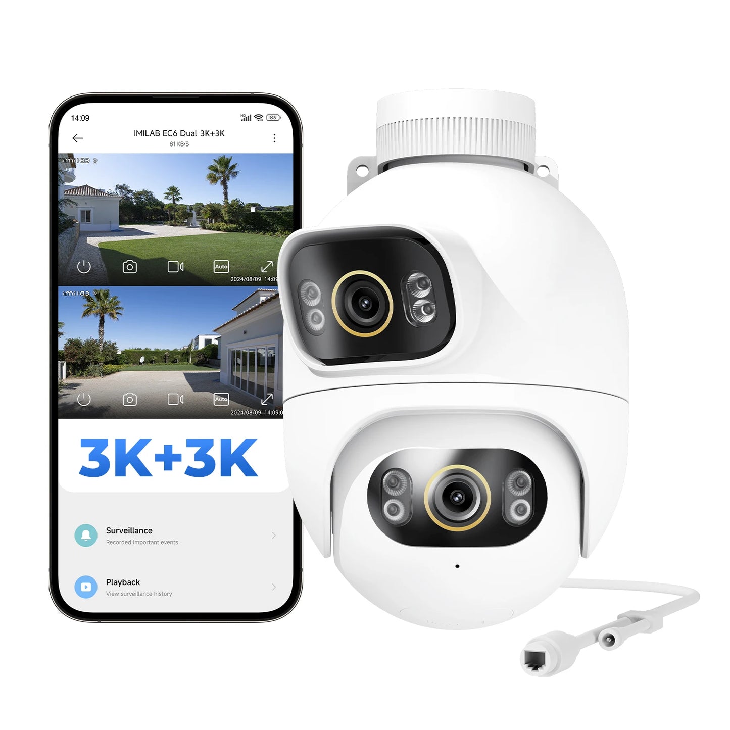 IMILAB Outdoor Surveillance Camera Dual Lens 360° PTZ Camera Colour Night Vision WiFi/LAN 7/24 Work EC6 Dual With MiHome App