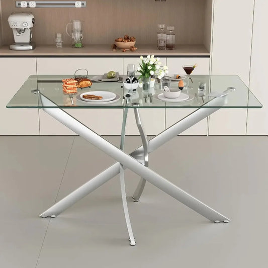 Glass Dining Table Modern Rectangular For Four People