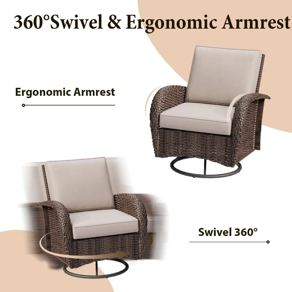 Rattan Wicker Patio Furniture Outdoor Swivel Chairs Table